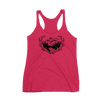 Hot pink tank top with adventure awaits logo on it with elk antler sheds and a mountain and river
