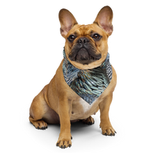  Frenchie Dog wearing a pet bandana with turkey feather pattern on it from River to Ridge Clothing brand
