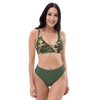 Woman wearing a camo high waist padded bikini 2 piece from River to Ridge Brand