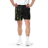 Man wearing river to ridge clothing brand camo flag shorts in black and green, gym shorts with tennis shoes