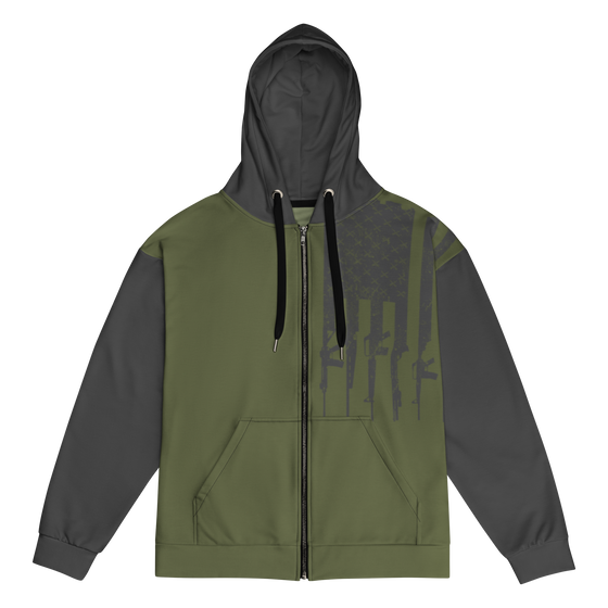 Tactical Mens zip up hoodie in olive and grey for river to ridge brand