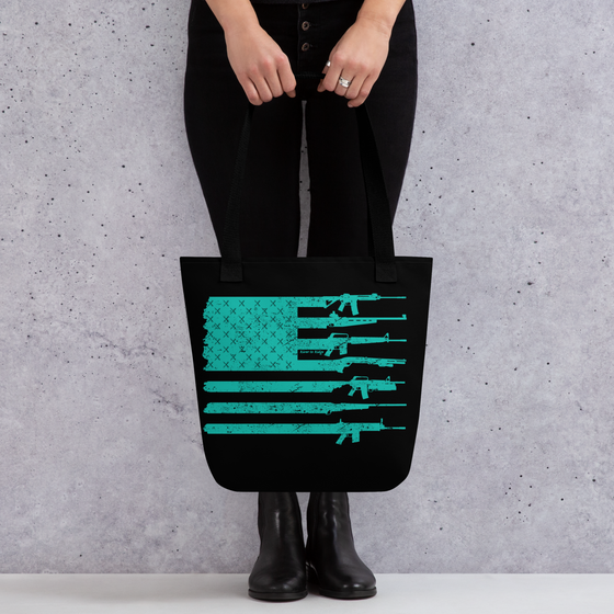 womens tote bag with teal guns 2a logo on it from river to ridge brand