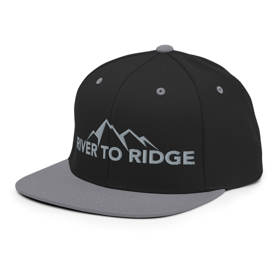 River to Ridge Flat Bill Snapback Hat, Silver / Black