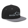Mens hat from River to Ridge Brand in silver and black with mountain logo on it