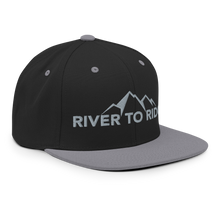  Mens hat from River to Ridge Brand in silver and black with mountain logo on it