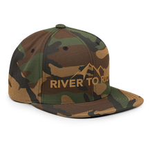  River to Ridge Logo Snap Back Camo Flat Bill Hat stitched in gold