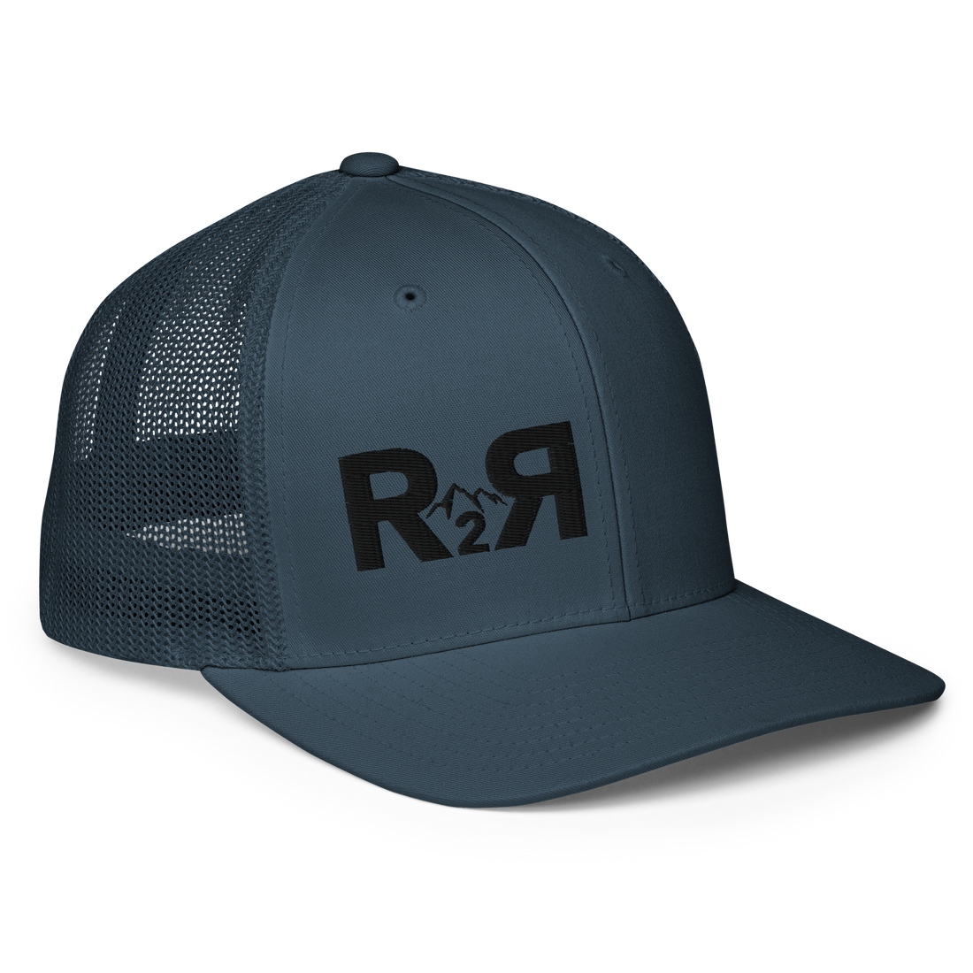  R2R River to Ridge Clothing Brand Logo flex fit hat in navy with logo stitched in black