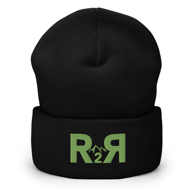 R2R River to Ridge Brand Logo Beanie in black with green stitching
