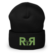  R2R River to Ridge Brand Logo Beanie in black with green stitching