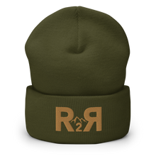  R2R Logo Unisex Beanie in Olive Green with the Mountain Logo from River to Ridge Clothing Brand