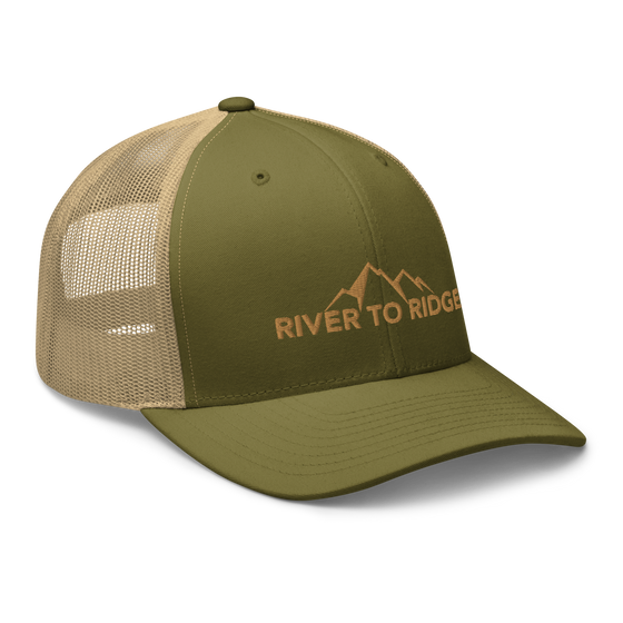 River to Ridge Logo Hat in green and yellow with mesh back