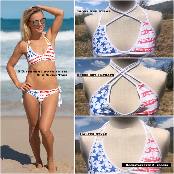 REVERSIBLE: Gun Flag Patriotic Bikini, FREE Shipping