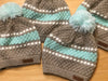 Women's Cable Knit Hat w/ Pom Pom, Mist / Oatmeal, FREE Shipping