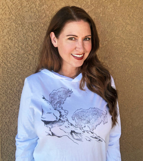Long Sleeve Mountain Goat T-Shirt Hoodie: red, white or blue