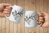 Elk Logo Coffee Mugs from River to Ridge Brand, two people doing cheers close up