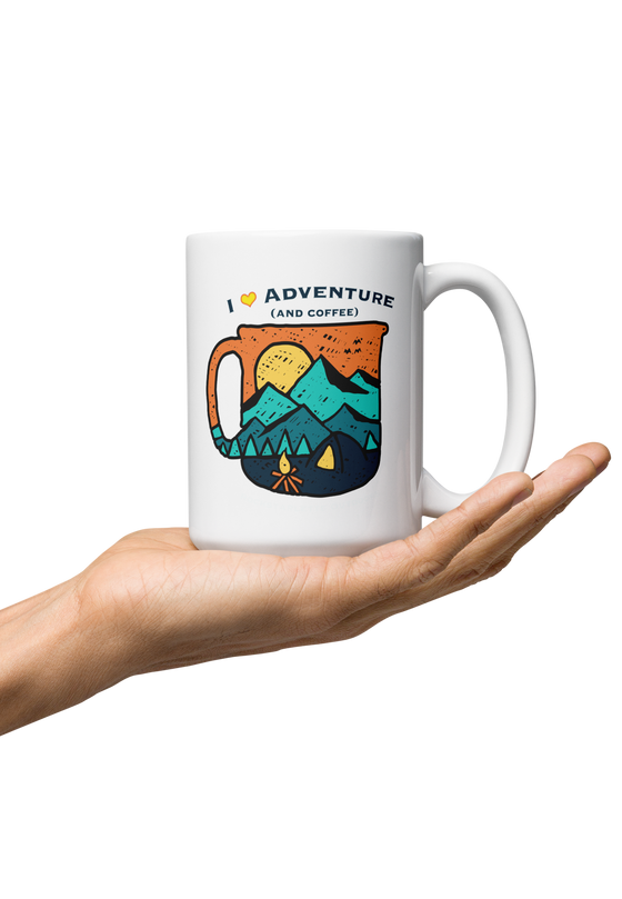 Coffee Mug, Large 15oz, I Love Adventure (and Coffee)