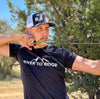 River to Ridge R2R Logo snapback trucker hat in black and white on a guy shooting his bow and wearing a river to ridge mountain logo t shirt