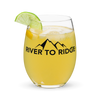 Cocktail with a lime in a stemless wine glass from River to Ridge Brand