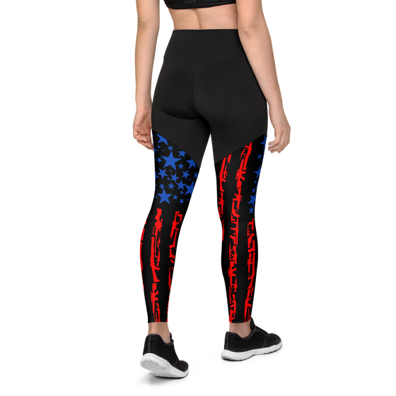 2A Gun Flag Patriotic Compression Leggings with Booty Lift from River to Ridge Clothing Brand