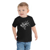 little boy toddler wearing an elk antler logo t shirt for kids in black from river to ridge brand