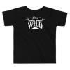 children's t shirt from river to ridge brand with the stay wild logo on it and elk antlers and mountains for kids