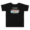 Kids River to Ridge Brand Bush Pilot T shirt with a small airplane on the lake on it - backcountry taxi