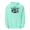 Stay Wild Logo with mountains and antlers for the letters; hoodie from River to Ridge Apparel