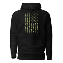  Mens Black Hoodie with Camo USA Flag from River to Ridge Apparel