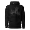 Black hoodie with charcoal print of a Stag on it, woodland logo from River to Ridge Brand