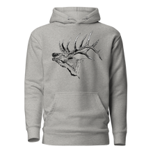 River to Ridge Apparel hoodie with an elk on it with large antlers in grey, mens