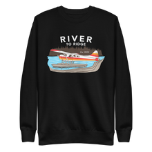  Backcountry Taxi, Bush Plane Logo Womens Pullover Sweatshirt from River to Ridge Clothing Brand with an Otter on floats on a lake in Alaska
