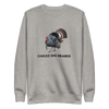 Mens pullover sweatshirt in grey with the logo Chicks Dig Beards and a drawing of a long beard gobbler turkey, hunting shirt from River to Ridge Brand