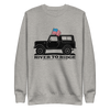 River to Ridge Vintage USA Logo featuring a bronco truck in black with the American Flag, USA