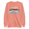 Backcountry Taxi, Bush Plane Logo Womens Pullover Sweatshirt from River to Ridge Clothing Brand with an Otter on floats on a lake in Alaska