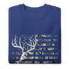 Whitetail Deer Flag pullover sweatshirt from River to Ridge Clothing brand. Features a skull and antlers of a deer over the USA flag, patriotic in blue
