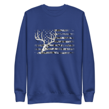  Whitetail Deer Flag pullover sweatshirt from River to Ridge Clothing brand. Features a skull and antlers of a deer over the USA flag, patriotic