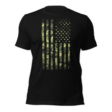  Men's T Shirt in black with Camo USA Flag - from River to Ridge Clothing Brand