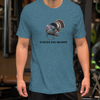 Man wearing a Chicks Dig Beards T shirt from River to Ridge Clothing Brand in blue at the gym