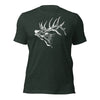 Mens T shirt in forest green with an elk logo on it in white
