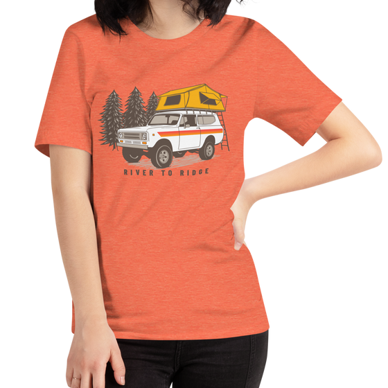 Women's Vintage Truck Camping T, heather orange or grey