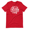 Let Freedom Ring T shirt for women in red for 2A, 1776, from River to Ridge Clothing Brand