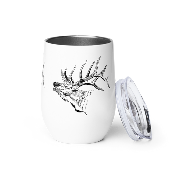 double will insulated elk logo wine tumbler in white with lid from River to Ridge Brand