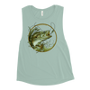 Womens Muscle Tank Top in green with the River to Ridge Clothing Brand Bass Fishing Logo