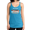 Womens Backcountry Taxi Bush Plane Logo tank top from River to Ridge Clothing Brand, Alaska bush plane Otter on a lake on floats in turquoise