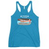 Womens Backcountry Taxi Bush Plane Logo tank top from River to Ridge Clothing Brand, Alaska bush plane Otter on a lake on floats - tank in turquoise