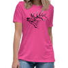 Womens Elk Logo T shirt from River to Ridge in hot pink / berry on a woman with blonde hair