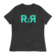 Womans T shirt from River to Ridge Brand in teal and charcoal heather with the R2R Logo on it with mountains and backwards R
