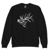 Youth Sweatshirt in black with bugling elk on it with antlers and face in white from the brand River to Ridge