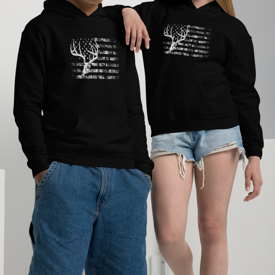 Youth Whitetail Flag Hoodie, Unisex, Royal or Black