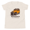 Youth T shirt with a land rover on it in yellow with big tires from the Brand River to Ridge